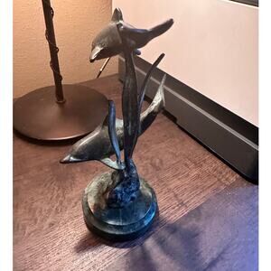 VINTAGE SPI MARBLE BASE BRONZE DOLPHIN FIGURINE